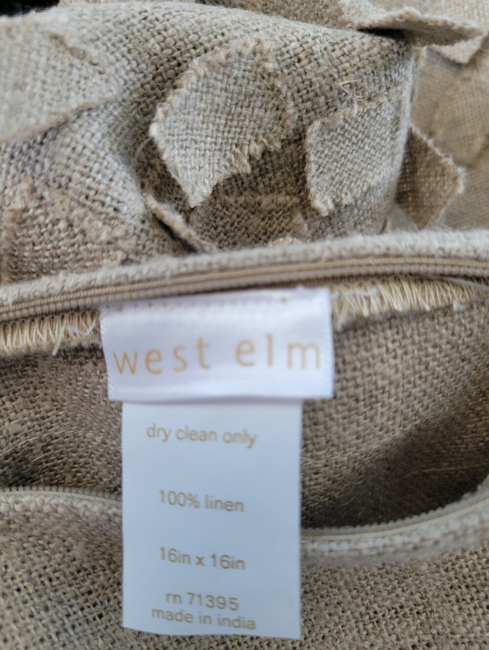 NEW West Elm Linen Textured Throw Pillow Cover Tan 16 x 16 - Picture 8 of 8